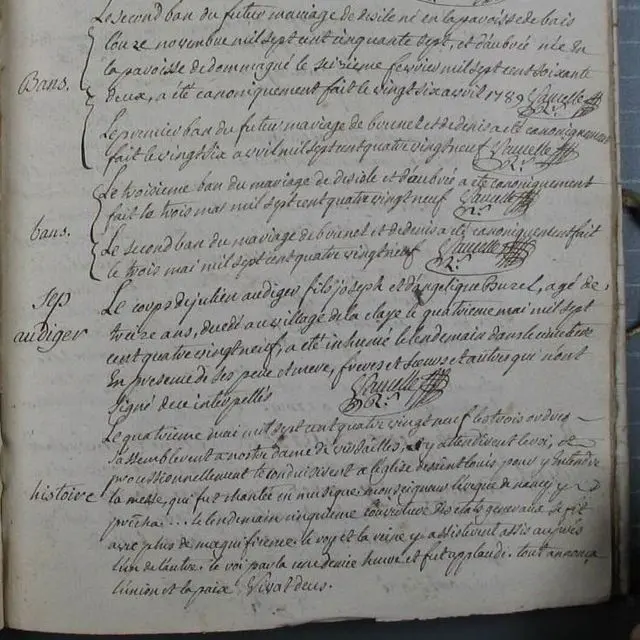 Page du registre paroissial de Chaumeré en 1789, écrite à la plume